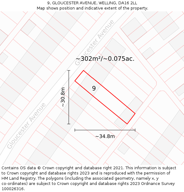 9, GLOUCESTER AVENUE, WELLING, DA16 2LL: Plot and title map