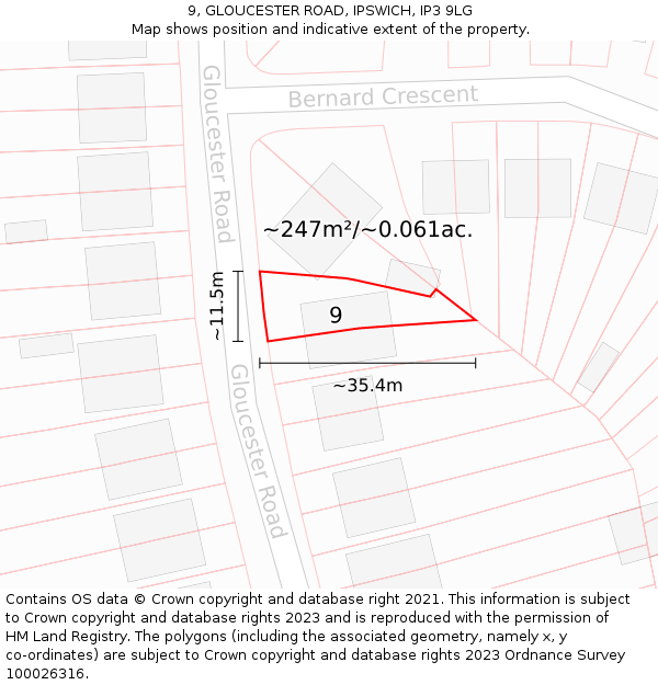 9, GLOUCESTER ROAD, IPSWICH, IP3 9LG: Plot and title map