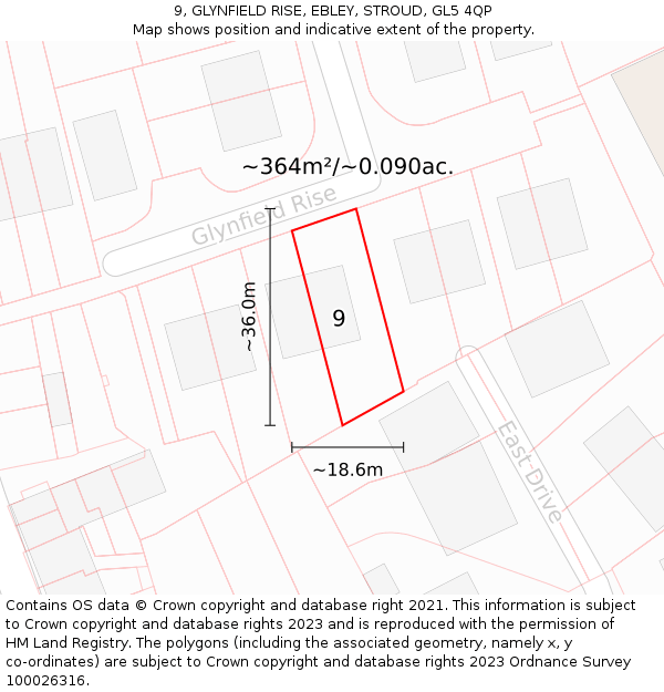 9, GLYNFIELD RISE, EBLEY, STROUD, GL5 4QP: Plot and title map