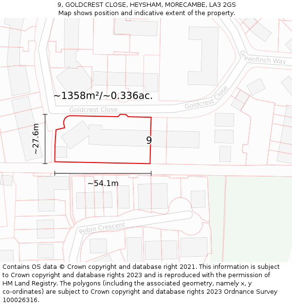 9, GOLDCREST CLOSE, HEYSHAM, MORECAMBE, LA3 2GS: Plot and title map