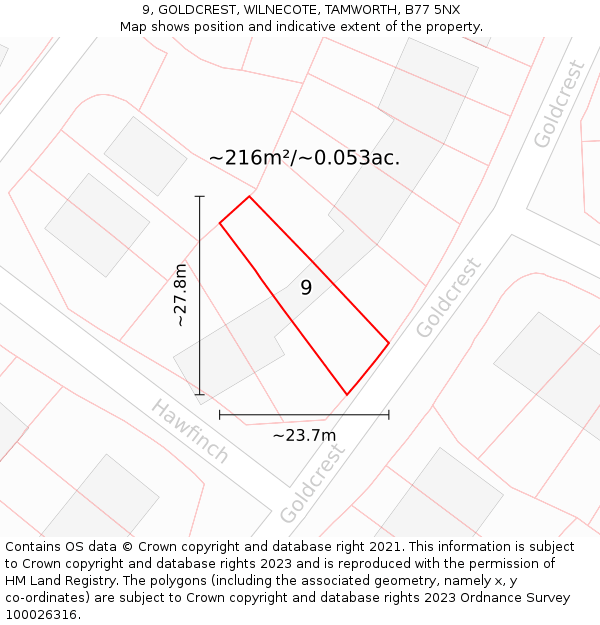 9, GOLDCREST, WILNECOTE, TAMWORTH, B77 5NX: Plot and title map
