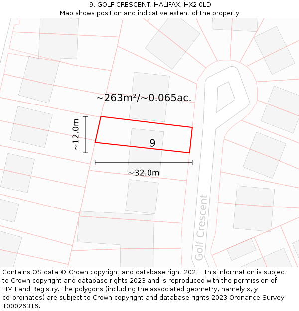 9, GOLF CRESCENT, HALIFAX, HX2 0LD: Plot and title map