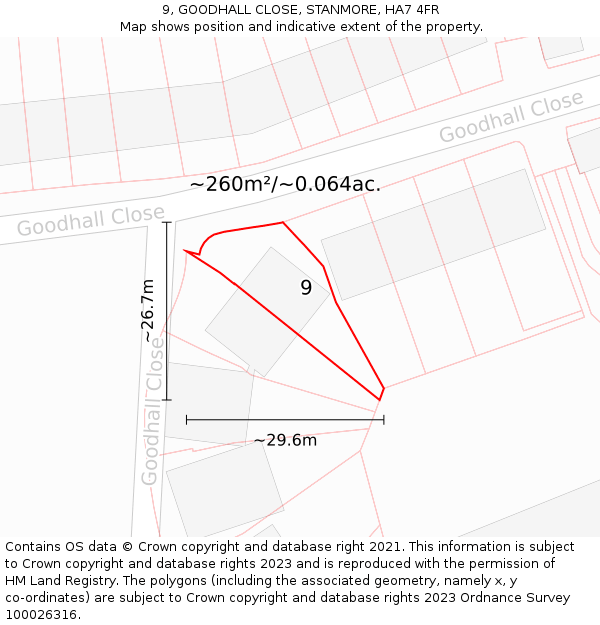 9, GOODHALL CLOSE, STANMORE, HA7 4FR: Plot and title map