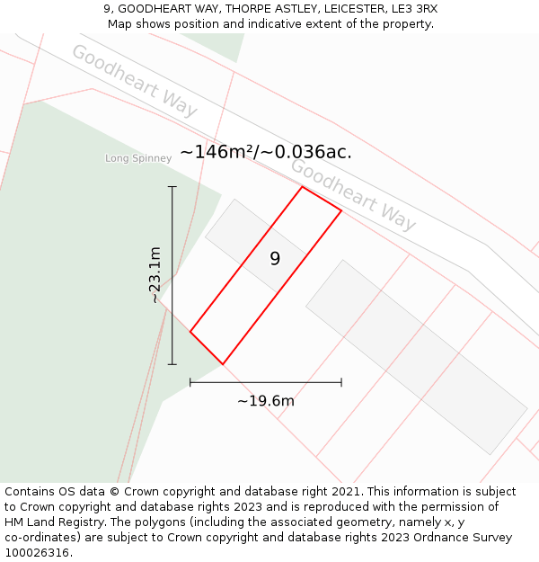 9, GOODHEART WAY, THORPE ASTLEY, LEICESTER, LE3 3RX: Plot and title map