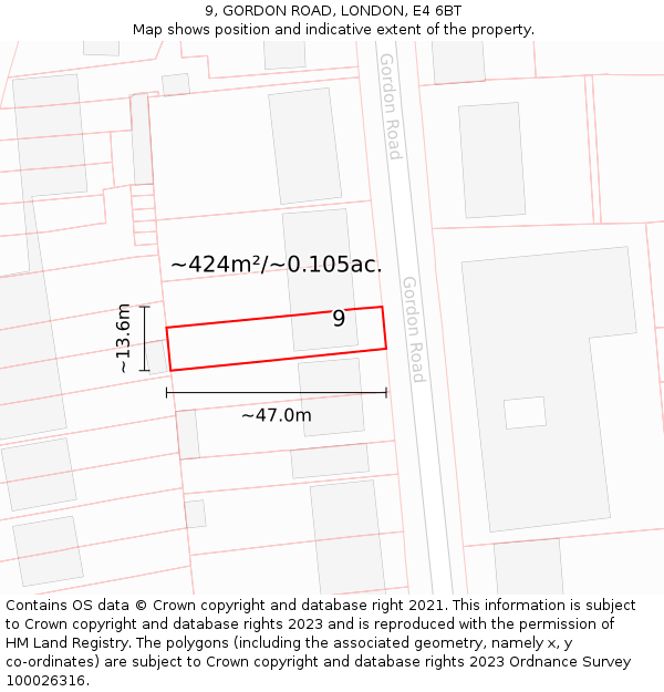 9, GORDON ROAD, LONDON, E4 6BT: Plot and title map