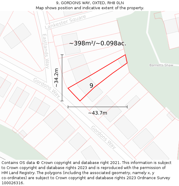 9, GORDONS WAY, OXTED, RH8 0LN: Plot and title map