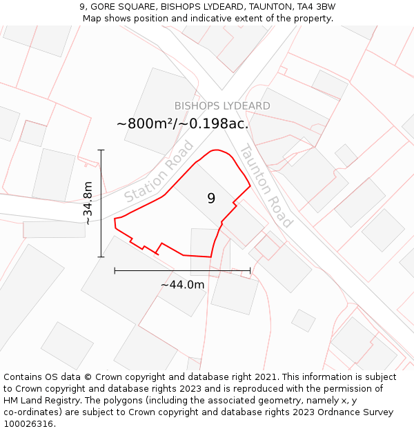 9, GORE SQUARE, BISHOPS LYDEARD, TAUNTON, TA4 3BW: Plot and title map