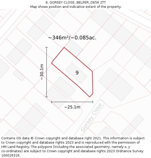 9, GORSEY CLOSE, BELPER, DE56 2TT: Plot and title map