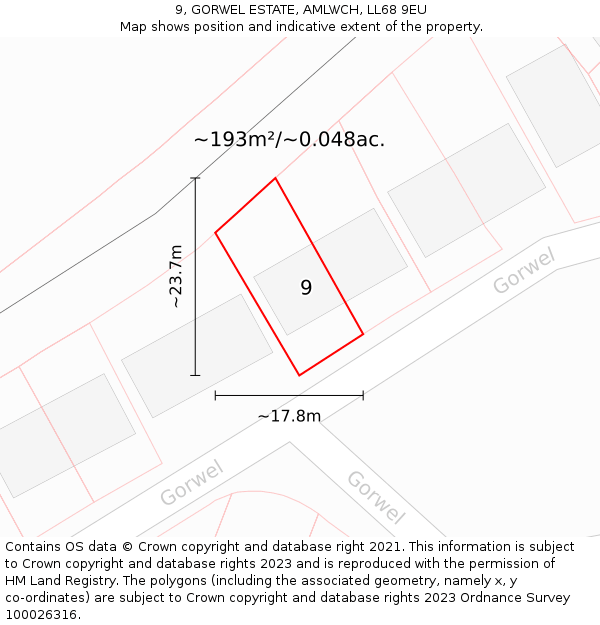 9, GORWEL ESTATE, AMLWCH, LL68 9EU: Plot and title map