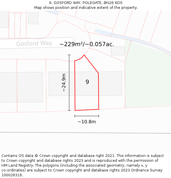 9, GOSFORD WAY, POLEGATE, BN26 6DS: Plot and title map