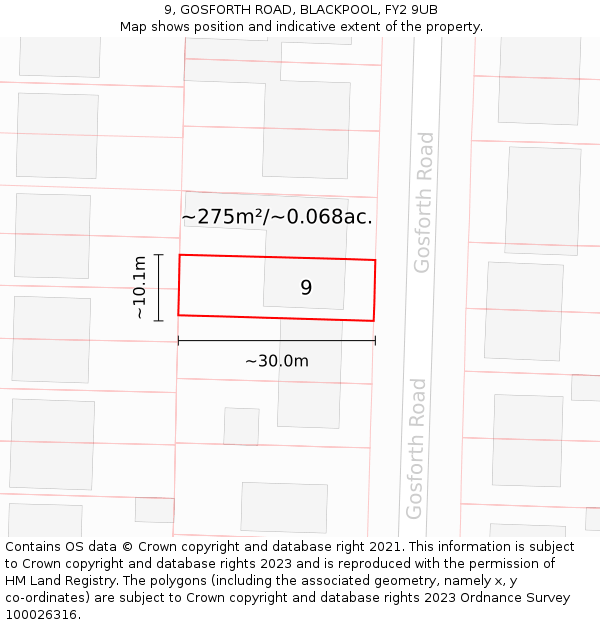 9, GOSFORTH ROAD, BLACKPOOL, FY2 9UB: Plot and title map