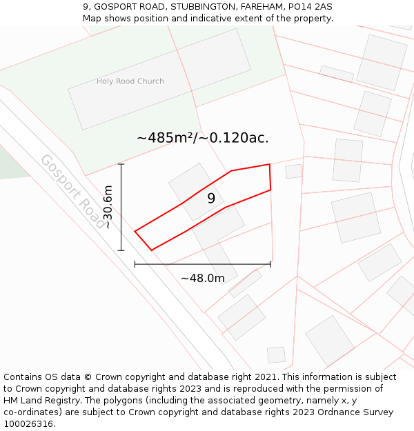 9, GOSPORT ROAD, STUBBINGTON, FAREHAM, PO14 2AS: Plot and title map