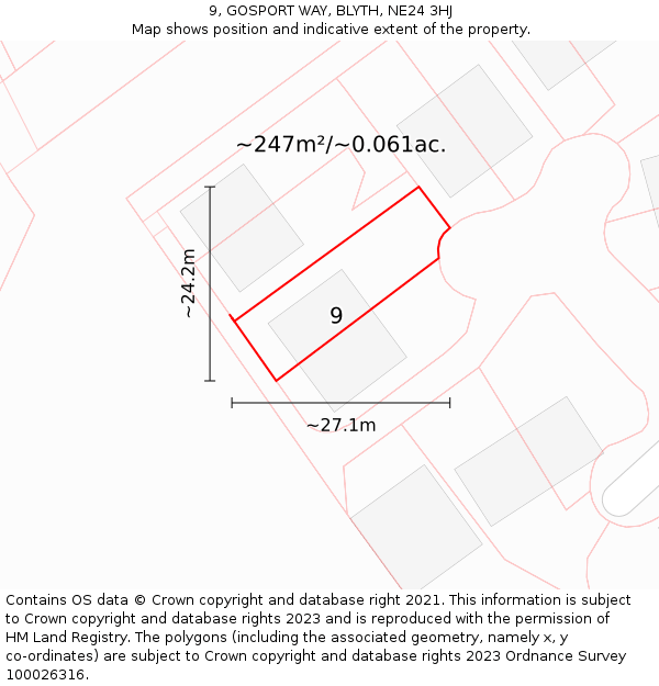 9, GOSPORT WAY, BLYTH, NE24 3HJ: Plot and title map