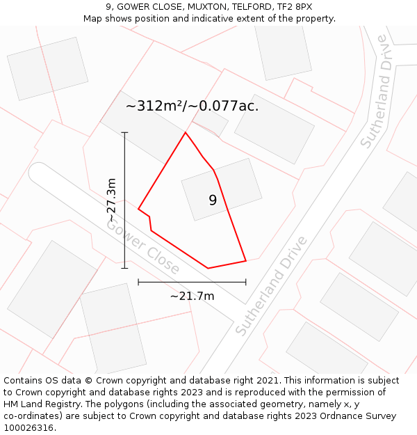 9, GOWER CLOSE, MUXTON, TELFORD, TF2 8PX: Plot and title map