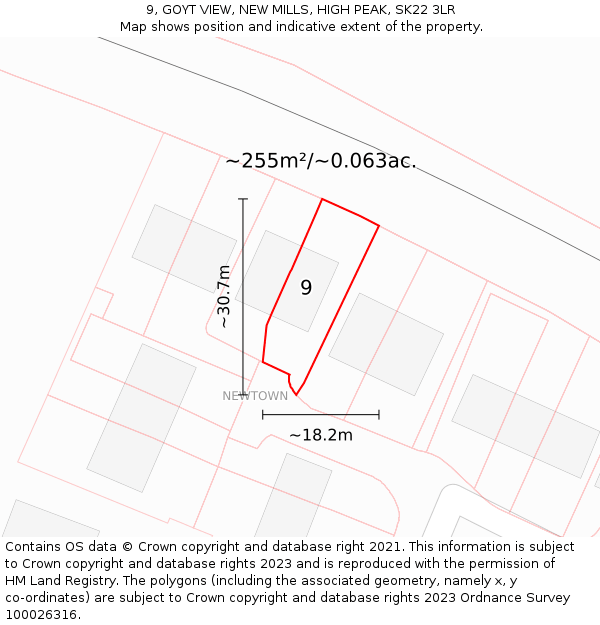 9, GOYT VIEW, NEW MILLS, HIGH PEAK, SK22 3LR: Plot and title map