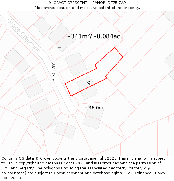9, GRACE CRESCENT, HEANOR, DE75 7AP: Plot and title map