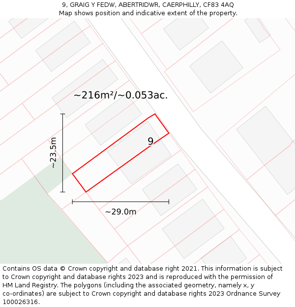 9, GRAIG Y FEDW, ABERTRIDWR, CAERPHILLY, CF83 4AQ: Plot and title map