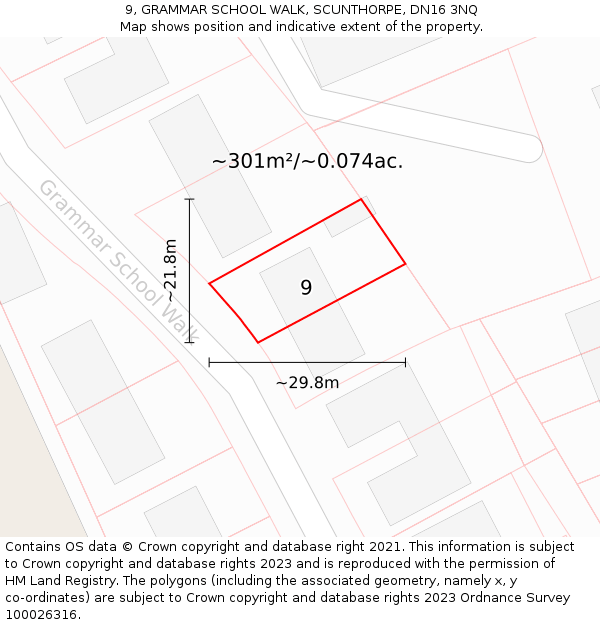 9, GRAMMAR SCHOOL WALK, SCUNTHORPE, DN16 3NQ: Plot and title map
