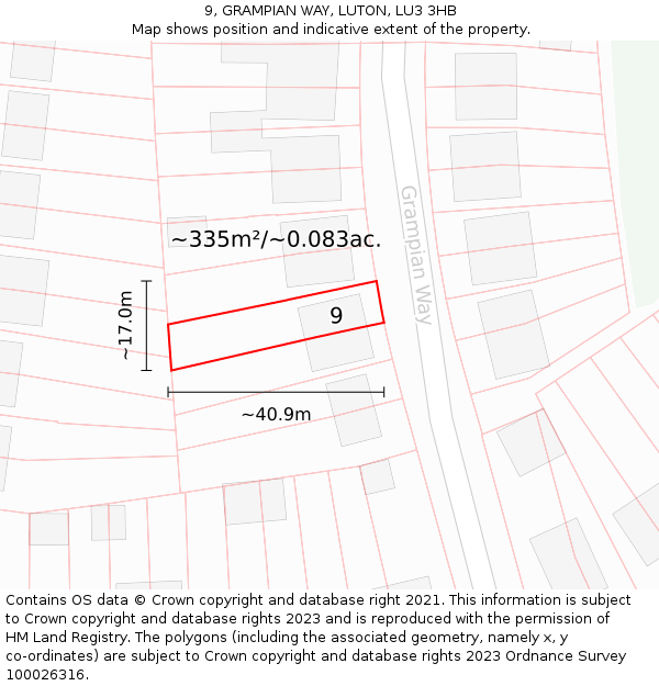 9, GRAMPIAN WAY, LUTON, LU3 3HB: Plot and title map