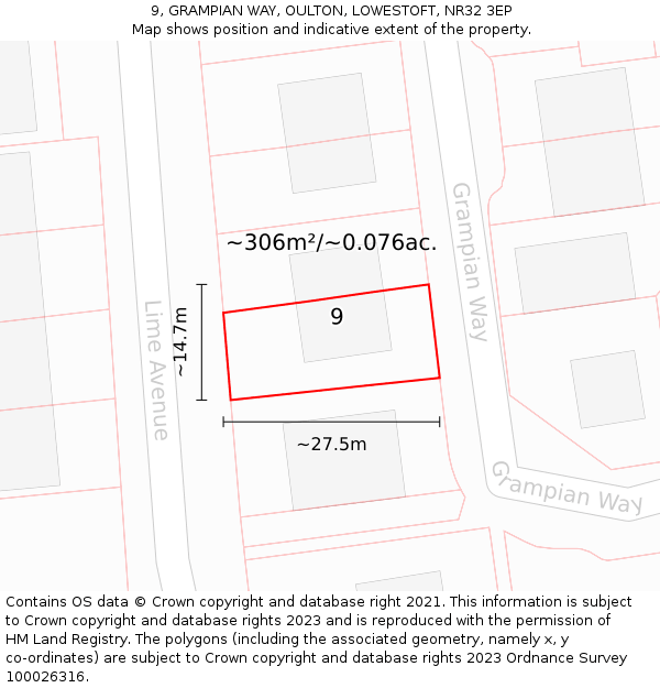 9, GRAMPIAN WAY, OULTON, LOWESTOFT, NR32 3EP: Plot and title map