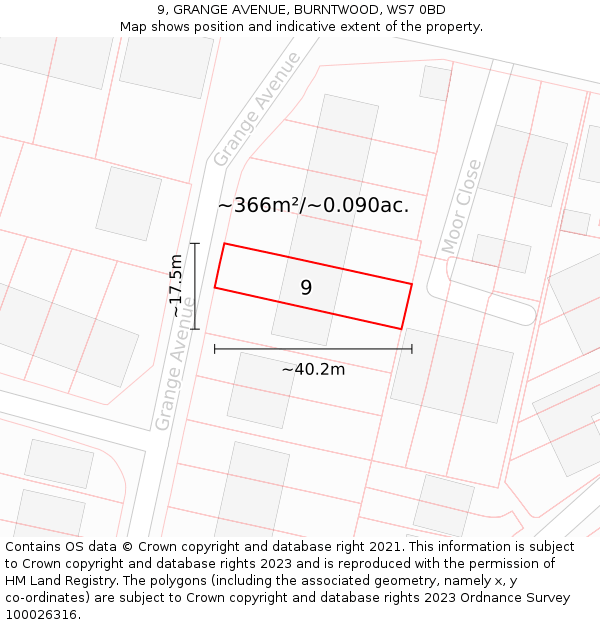 9, GRANGE AVENUE, BURNTWOOD, WS7 0BD: Plot and title map