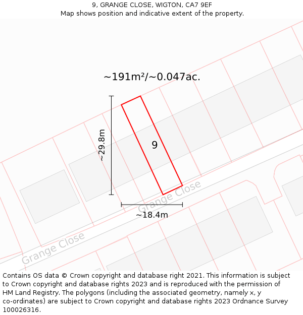 9, GRANGE CLOSE, WIGTON, CA7 9EF: Plot and title map