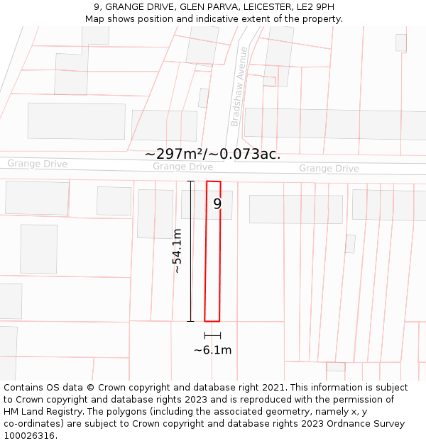 9, GRANGE DRIVE, GLEN PARVA, LEICESTER, LE2 9PH: Plot and title map