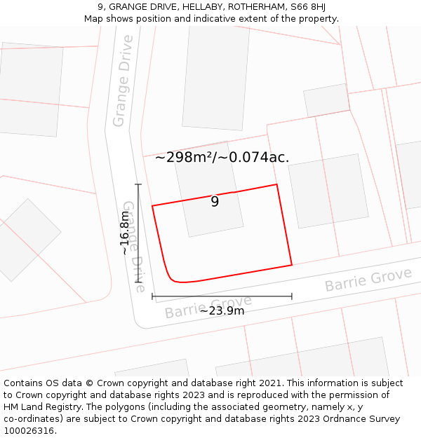 9, GRANGE DRIVE, HELLABY, ROTHERHAM, S66 8HJ: Plot and title map