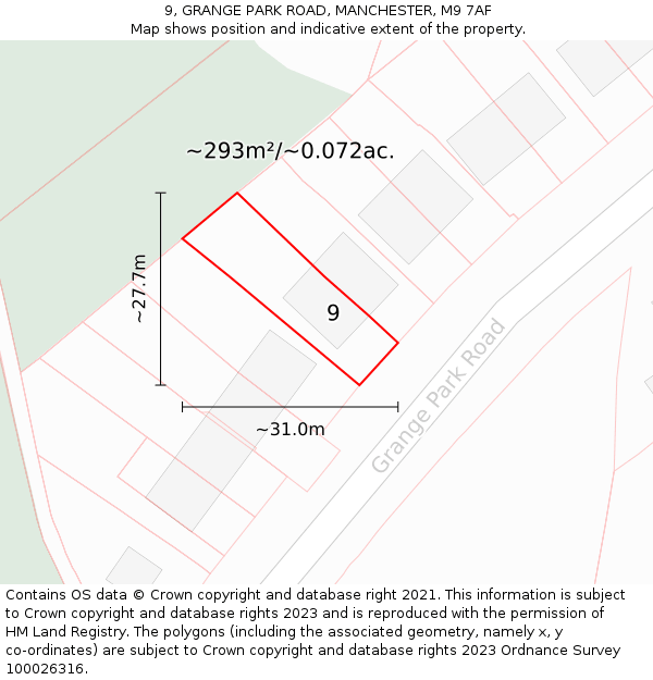 9, GRANGE PARK ROAD, MANCHESTER, M9 7AF: Plot and title map