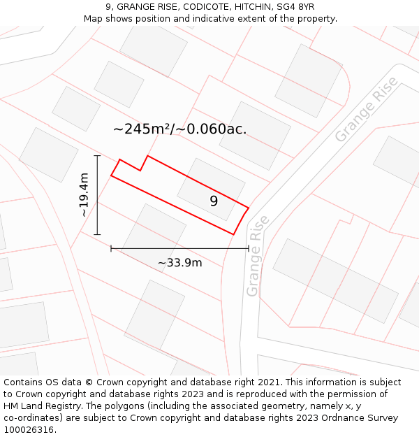 9, GRANGE RISE, CODICOTE, HITCHIN, SG4 8YR: Plot and title map