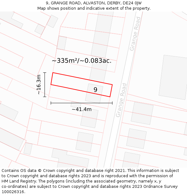 9, GRANGE ROAD, ALVASTON, DERBY, DE24 0JW: Plot and title map