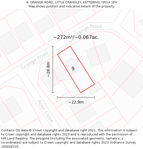 9, GRANGE ROAD, LITTLE CRANSLEY, KETTERING, NN14 1PH: Plot and title map