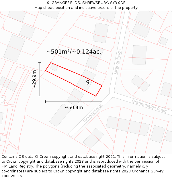 9, GRANGEFIELDS, SHREWSBURY, SY3 9DE: Plot and title map