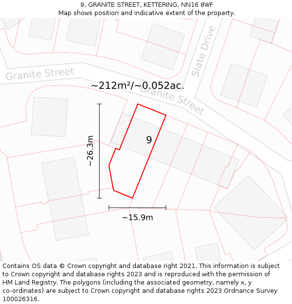 9, GRANITE STREET, KETTERING, NN16 8WF: Plot and title map