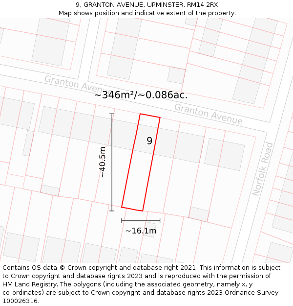 9, GRANTON AVENUE, UPMINSTER, RM14 2RX: Plot and title map