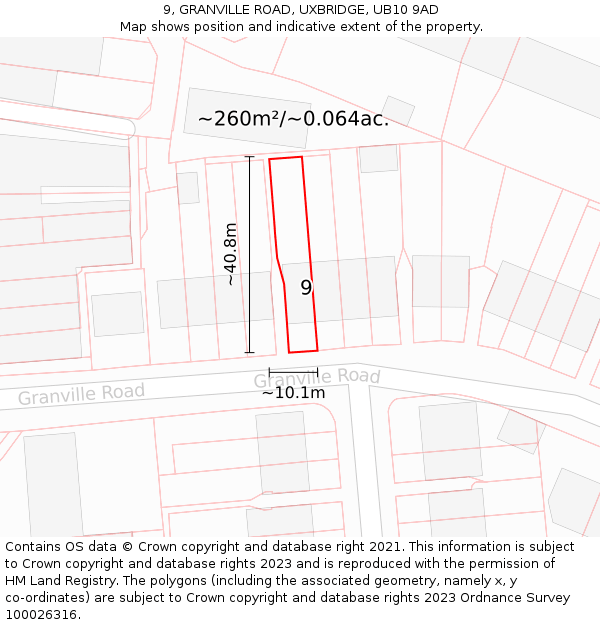 9, GRANVILLE ROAD, UXBRIDGE, UB10 9AD: Plot and title map