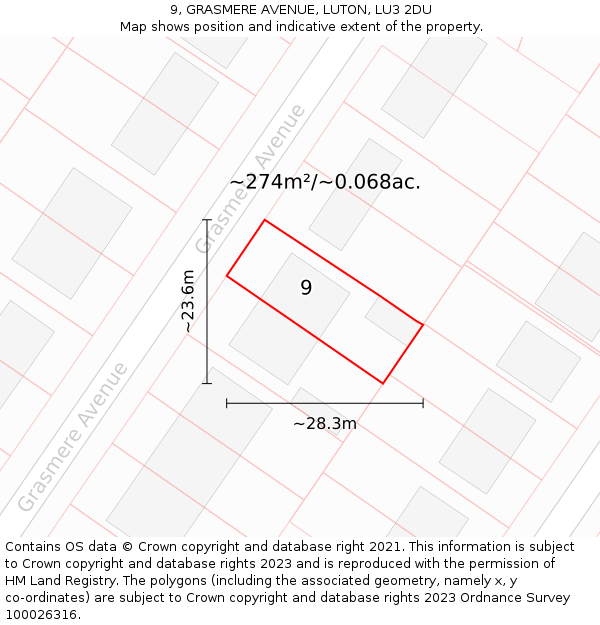 9, GRASMERE AVENUE, LUTON, LU3 2DU: Plot and title map