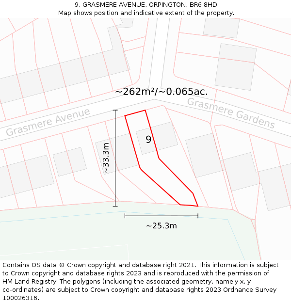 9, GRASMERE AVENUE, ORPINGTON, BR6 8HD: Plot and title map