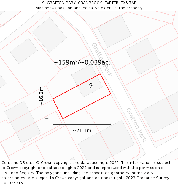 9, GRATTON PARK, CRANBROOK, EXETER, EX5 7AR: Plot and title map