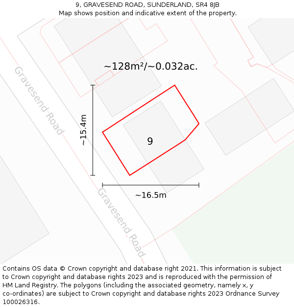 9, GRAVESEND ROAD, SUNDERLAND, SR4 8JB: Plot and title map