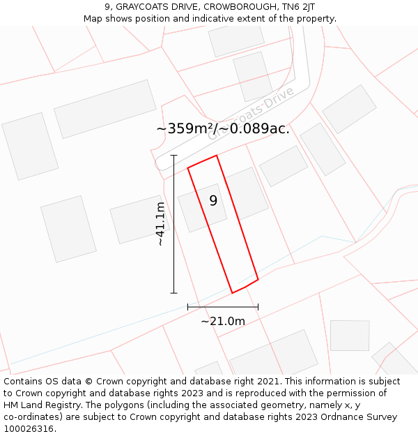 9, GRAYCOATS DRIVE, CROWBOROUGH, TN6 2JT: Plot and title map
