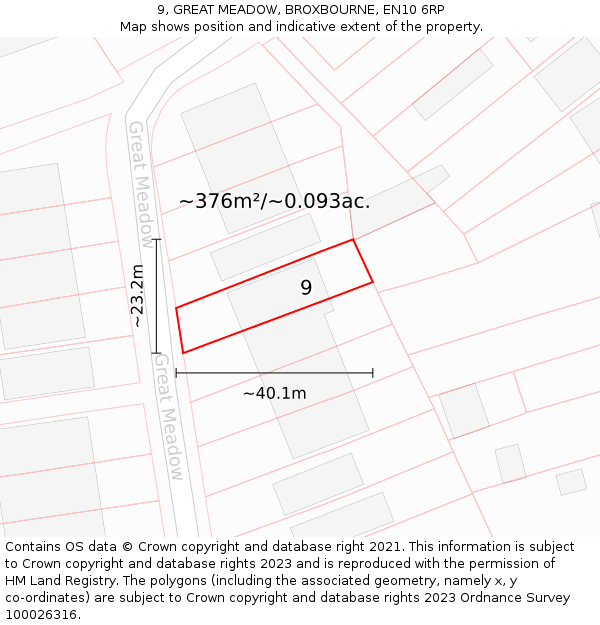 9, GREAT MEADOW, BROXBOURNE, EN10 6RP: Plot and title map