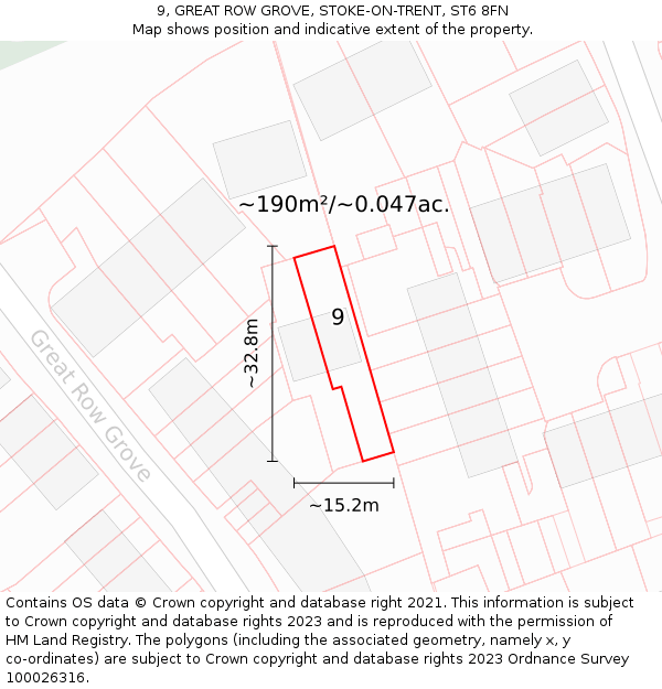 9, GREAT ROW GROVE, STOKE-ON-TRENT, ST6 8FN: Plot and title map