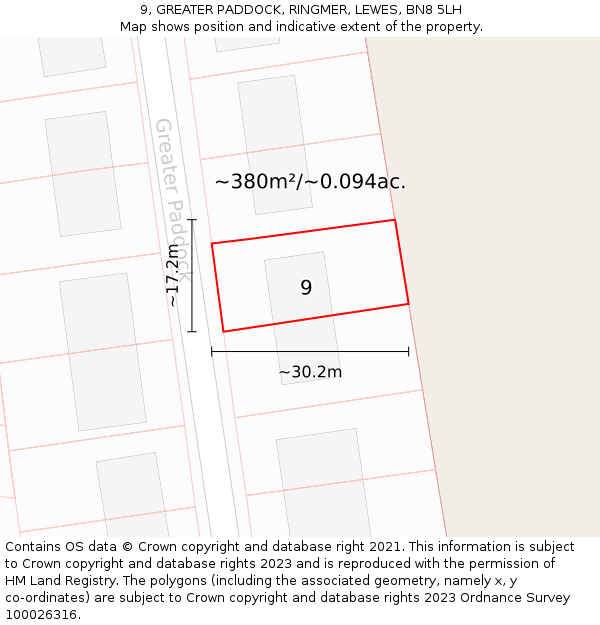 9, GREATER PADDOCK, RINGMER, LEWES, BN8 5LH: Plot and title map