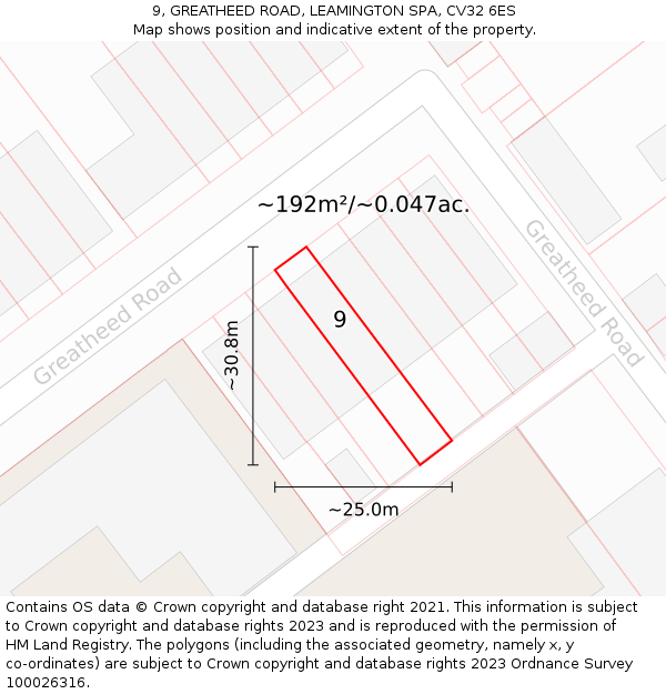 9, GREATHEED ROAD, LEAMINGTON SPA, CV32 6ES: Plot and title map