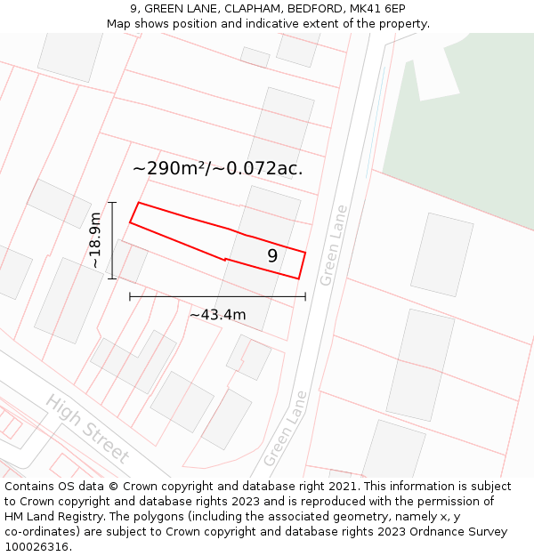 9, GREEN LANE, CLAPHAM, BEDFORD, MK41 6EP: Plot and title map