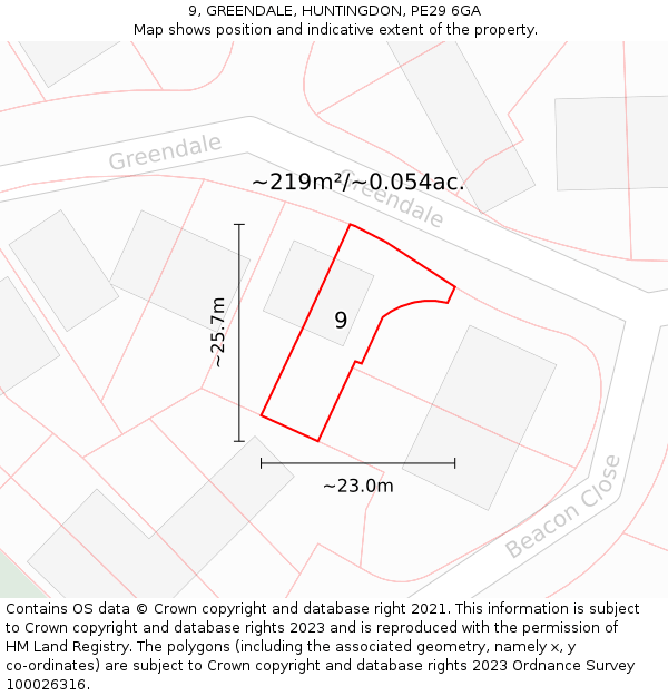 9, GREENDALE, HUNTINGDON, PE29 6GA: Plot and title map