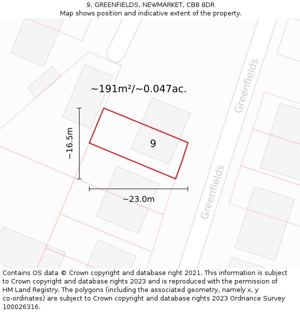 9, GREENFIELDS, NEWMARKET, CB8 8DR: Plot and title map
