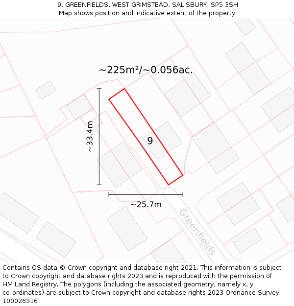 9, GREENFIELDS, WEST GRIMSTEAD, SALISBURY, SP5 3SH: Plot and title map