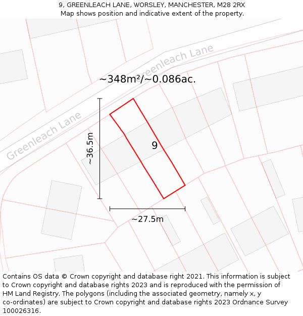 9, GREENLEACH LANE, WORSLEY, MANCHESTER, M28 2RX: Plot and title map